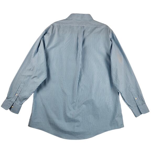 Kirkland Signature Men 18-35 Button Down Shirt Blue White Striped Long Sleeve - Picture 2 of 16